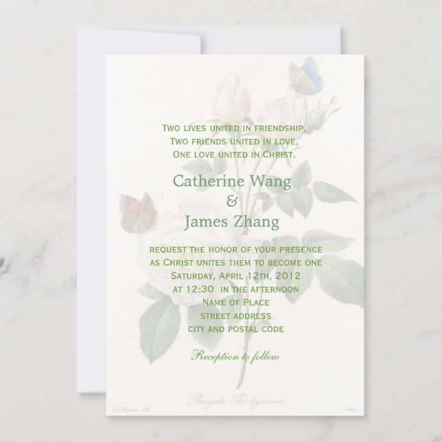 Vintage white rose flowers Christian wedding Invitation (Front)