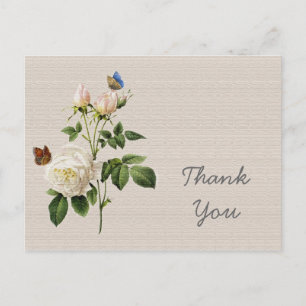 Vintage white rose flowers thank you postcard