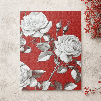Vintage White Rose Jigsaw Puzzle
