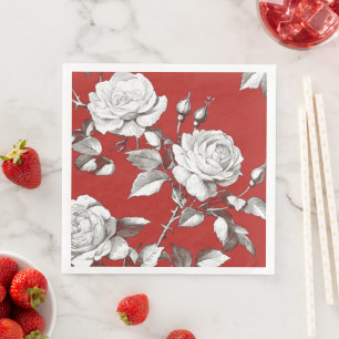 Vintage White Rose Napkin