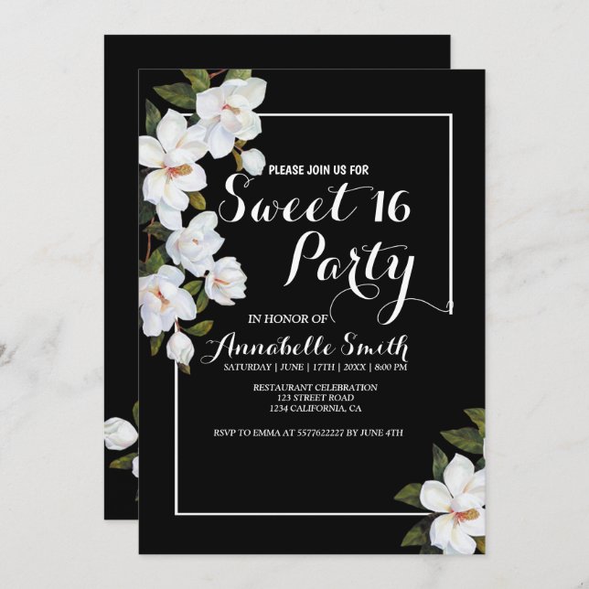 Vintage White Rose sweet 16 Invitation (Front/Back)