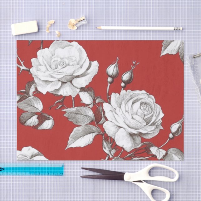 Vintage White Rose Tissue Paper (Craft)