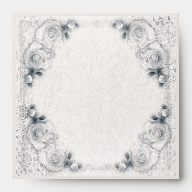Vintage White Rose Wedding Invitation Envelope (Front)