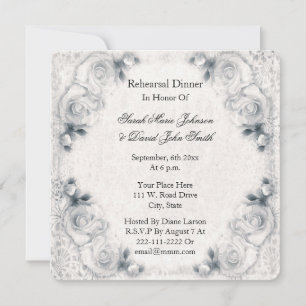 Vintage White Rose Wedding Rehearsal Invitation