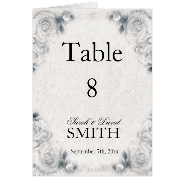 Vintage White Rose Wedding Table Numbers (Front)