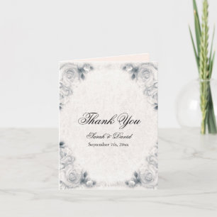 Vintage White Rose Wedding Thank You Card