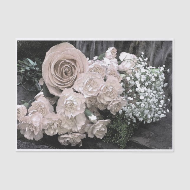 Vintage White Roses Carnations Baby Breath Tissue Paper (Front)