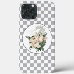 Vintage White Roses Chequerboard  iPhone 13 Pro Max Case