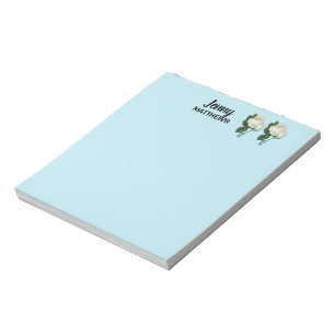 Vintage white roses custom name on blue notepad