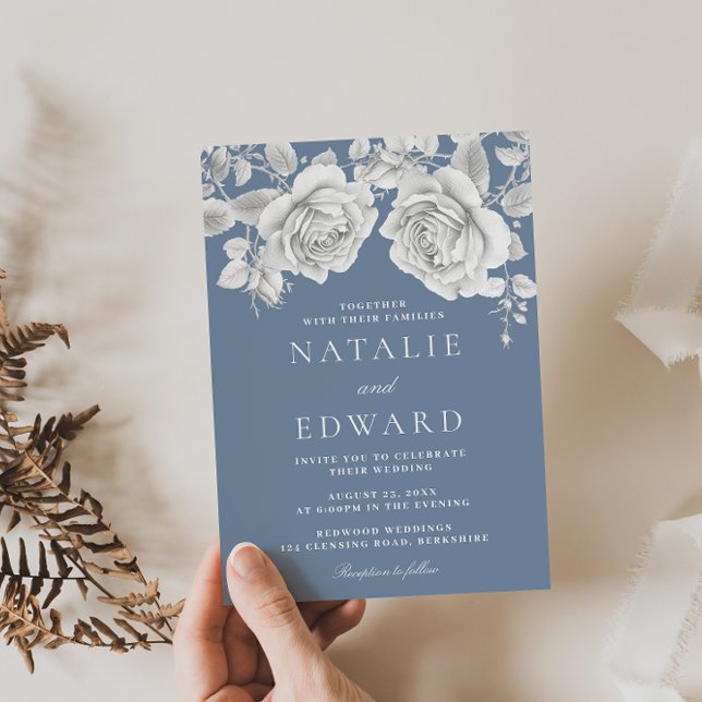 Vintage White Roses Elegant Wedding Invitation (Creator Uploaded)