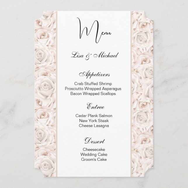 Vintage White Roses Menu Card (Front)