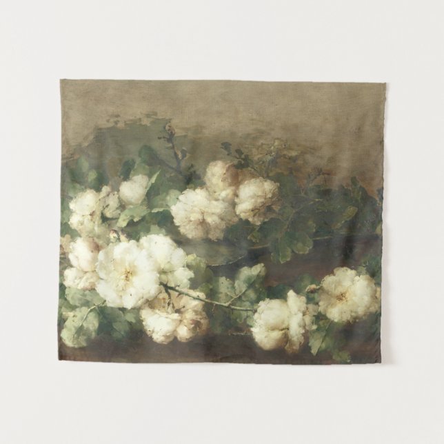 Vintage White Roses Oil Painting Tapestry (Front (Horizontal))