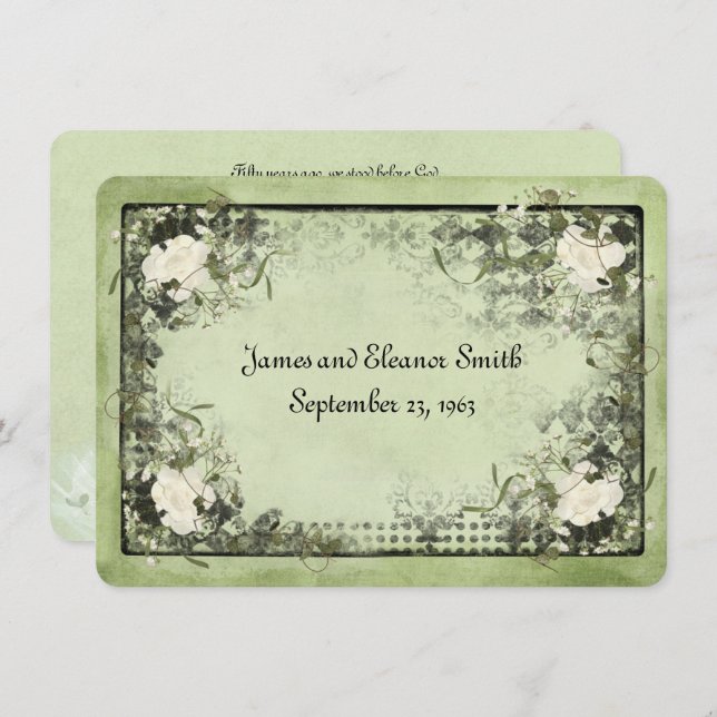Vintage White Roses Vow Renewal Invitation (Front/Back)