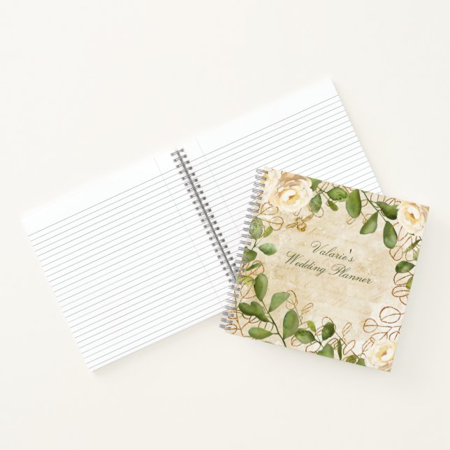 Vintage White Roses with Foliage Spiral Notebook (Inside)