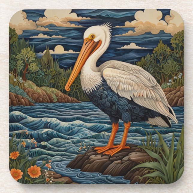 Vintage white sea bird seagull pelican coaster (Front)