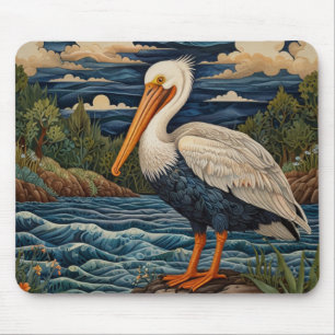 Vintage white sea bird seagull pelican mouse pad