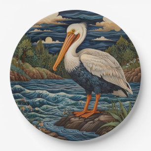 Vintage white sea bird seagull pelican paper plate