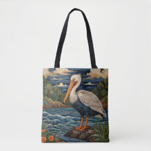 Vintage white sea bird seagull pelican tote bag