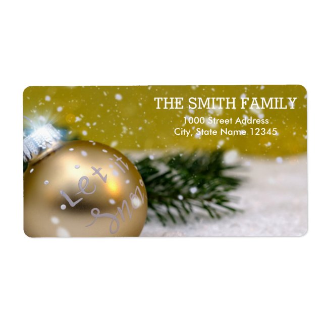 Vintage White Snow Glitter Christmas Holiday Label (Front)