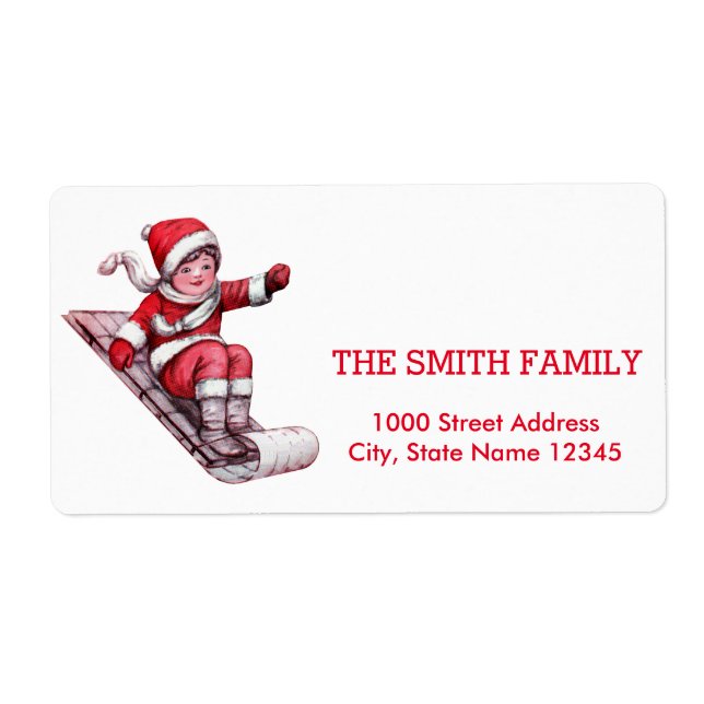 Vintage White Snow Glitter Christmas Holiday Label (Front)