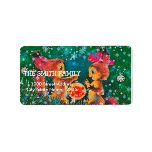 Vintage White Snow Glitter Christmas Tree Holiday Label