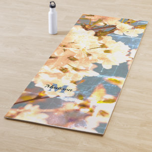 Vintage White spring flower blossom Monogram Yoga  Yoga Mat