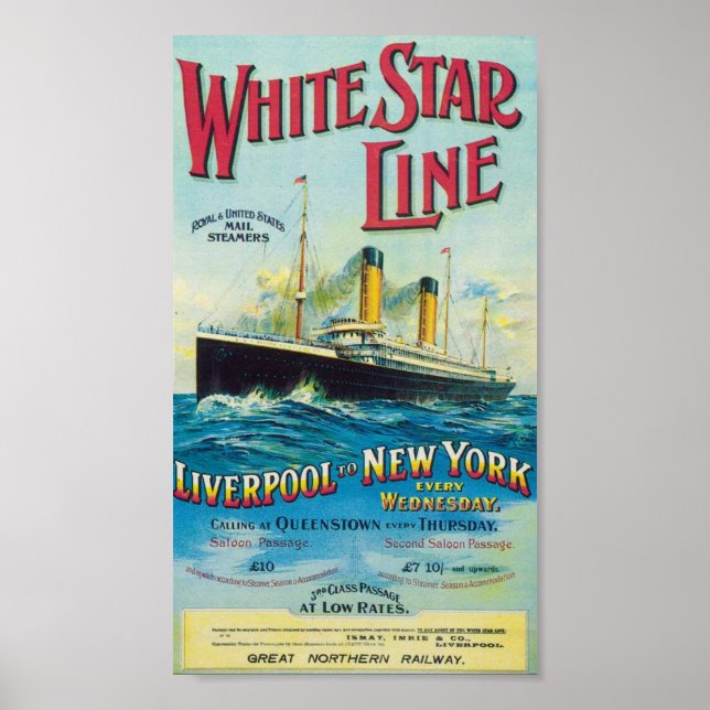 Vintage White Star Line Travel Poster (Front)