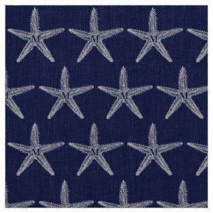 Vintage White Starfish Monogram Coastal Linen Fabric