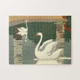 Vintage White Swans Jigsaw Puzzle