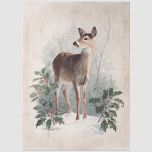 Vintage White Tailed Deer in Winter Decoupage Tissue Paper