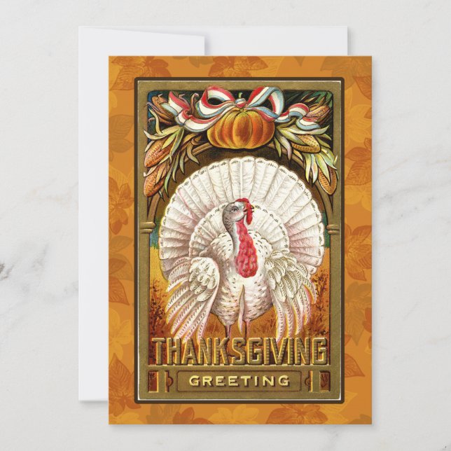 Vintage White Thanksgiving Turkey Invitation (Front)