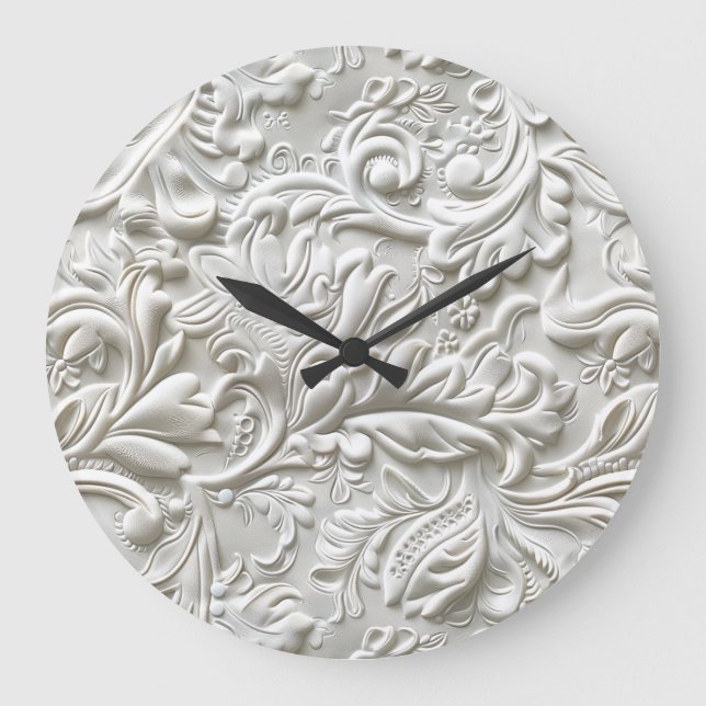 Vintage white tooled leather large clock (Front)