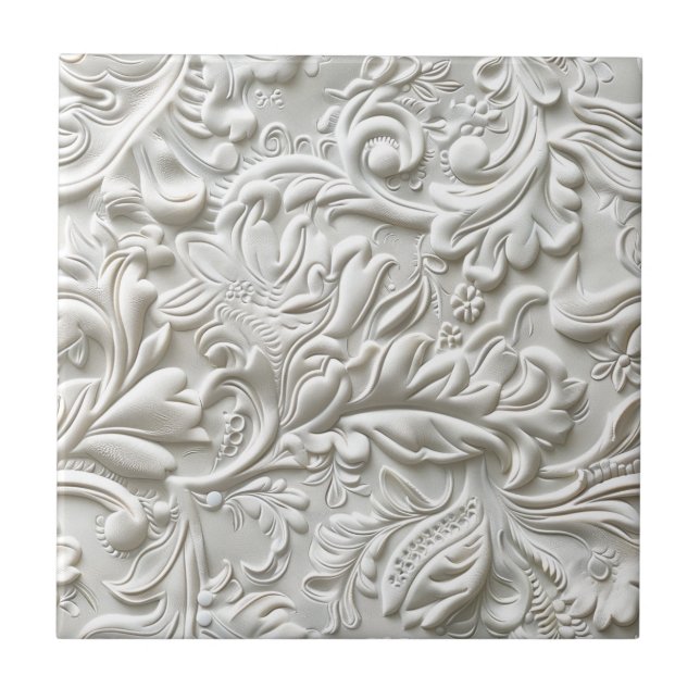 Vintage white tooled leather tile (Front)