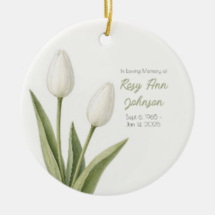 Vintage White Tulip Sympathy Ceramic Tree Decoration