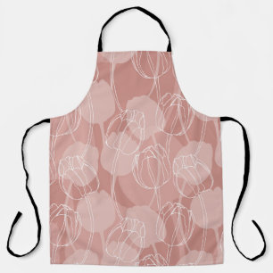 Vintage White Tulips Pink Background Apron