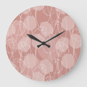 Vintage White Tulips Pink Background Large Clock