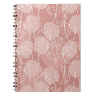 Vintage White Tulips Pink Background Notebook
