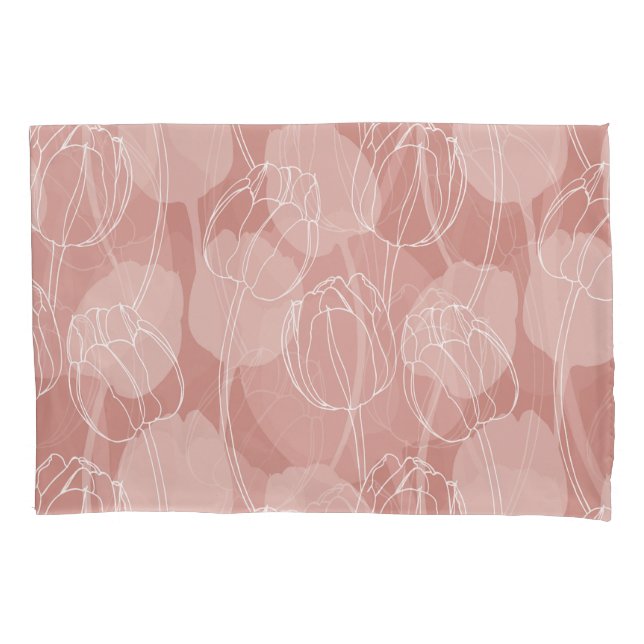 Vintage White Tulips Pink Background Pillowcase (Front)