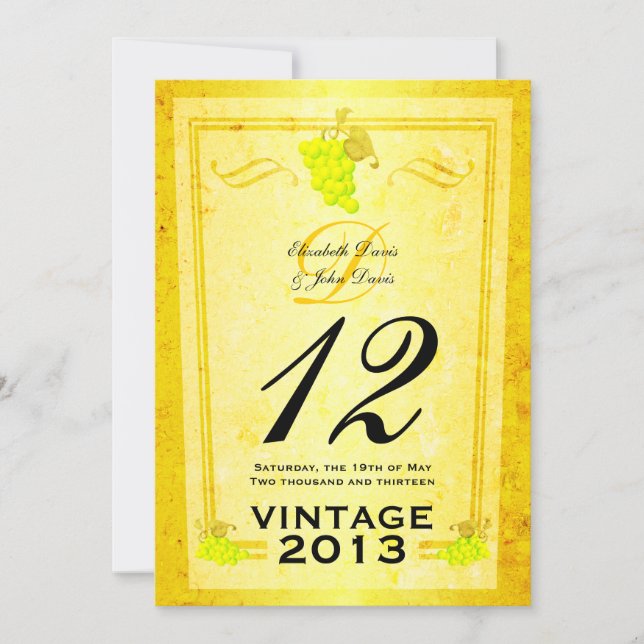Vintage White Wine Table Number Cards (Front)