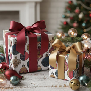 Vintage White Xmas Ornaments Wrapping Paper 