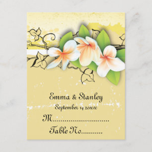 Vintage white yellow plumeria ivy place card