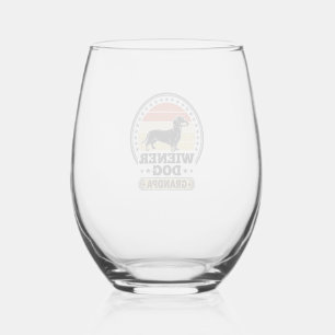 Vintage Wiener Dog Grandpa Dachshund Shirt Design_ Stemless Wine Glass