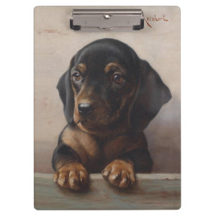 Vintage Wiener Dog Puppy Portrait Oil Painting Clipboard