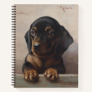 Vintage Wiener Dog Puppy Portrait Oil Painting Notebook