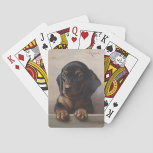 Vintage Wiener Dog Puppy Portrait Oil Painting Playing Cards