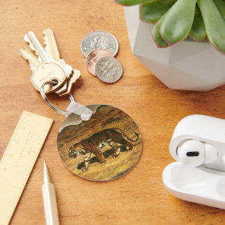 Vintage Wild Animal, Bengal Tiger Roaming Plains Key Ring
