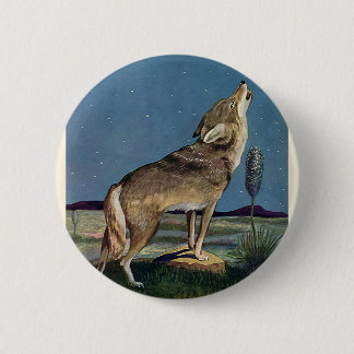 Vintage Wild Animal, Wolf Howling at the Moon 6 Cm Round Badge