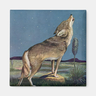 Vintage Wild Animal, Wolf Howling at the Moon Magnet