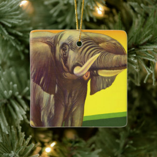 Vintage Wild Animals, African Elephant with Sunset Ceramic Tree Decoration