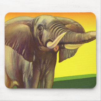 Vintage Wild Animals, African Elephant with Sunset Mouse Pad